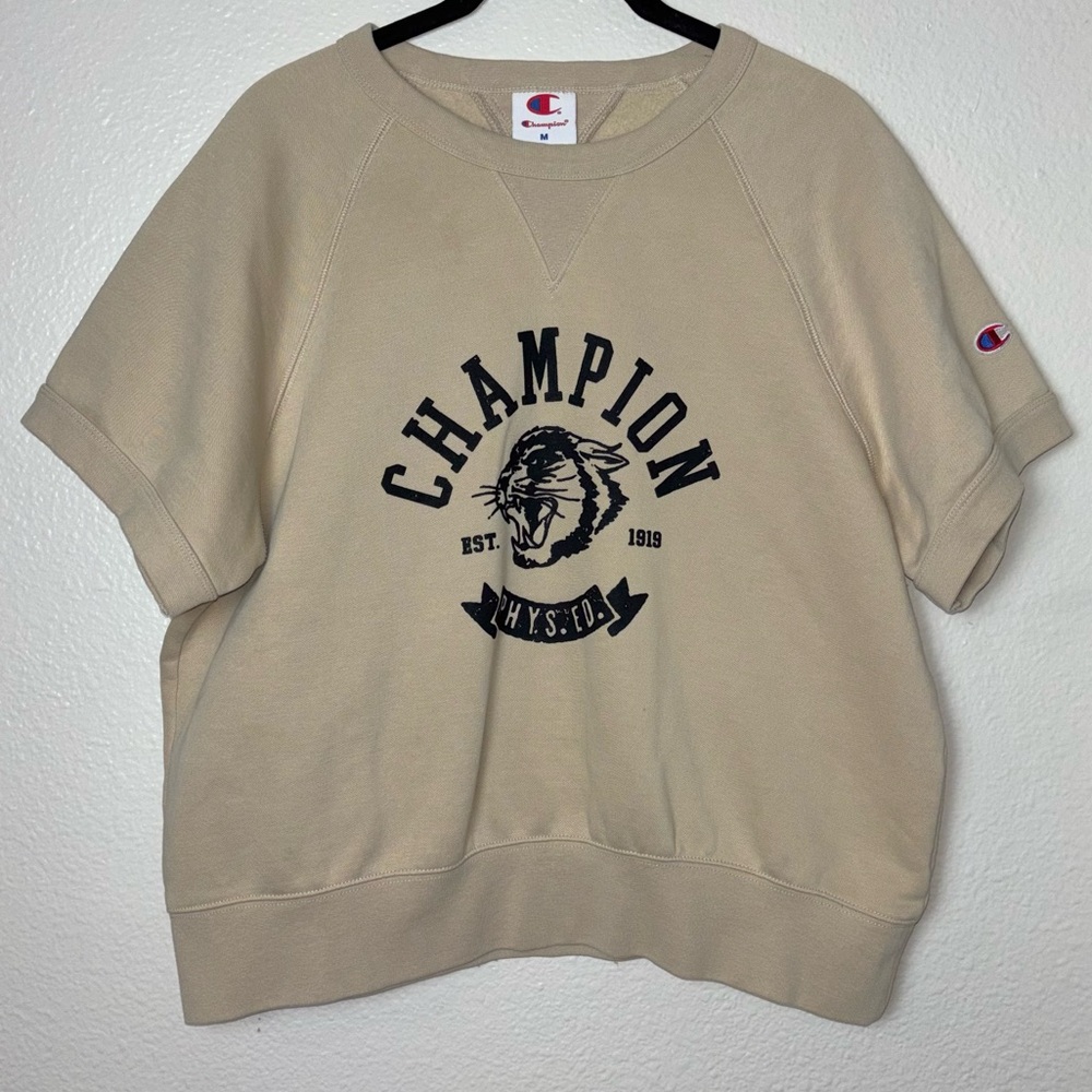 Champion Women's Short Sleeve Fleece Sweatshirt Size Medium Vintage Inspired Tan - Picture 5 of 16